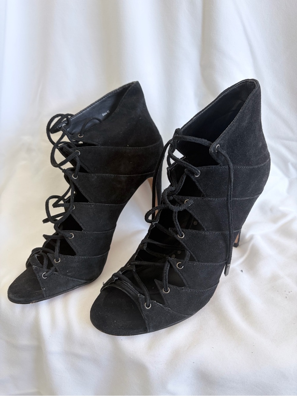 Dolce Vita Black Suede Lace-Up Peep-Toe Heeled Booties